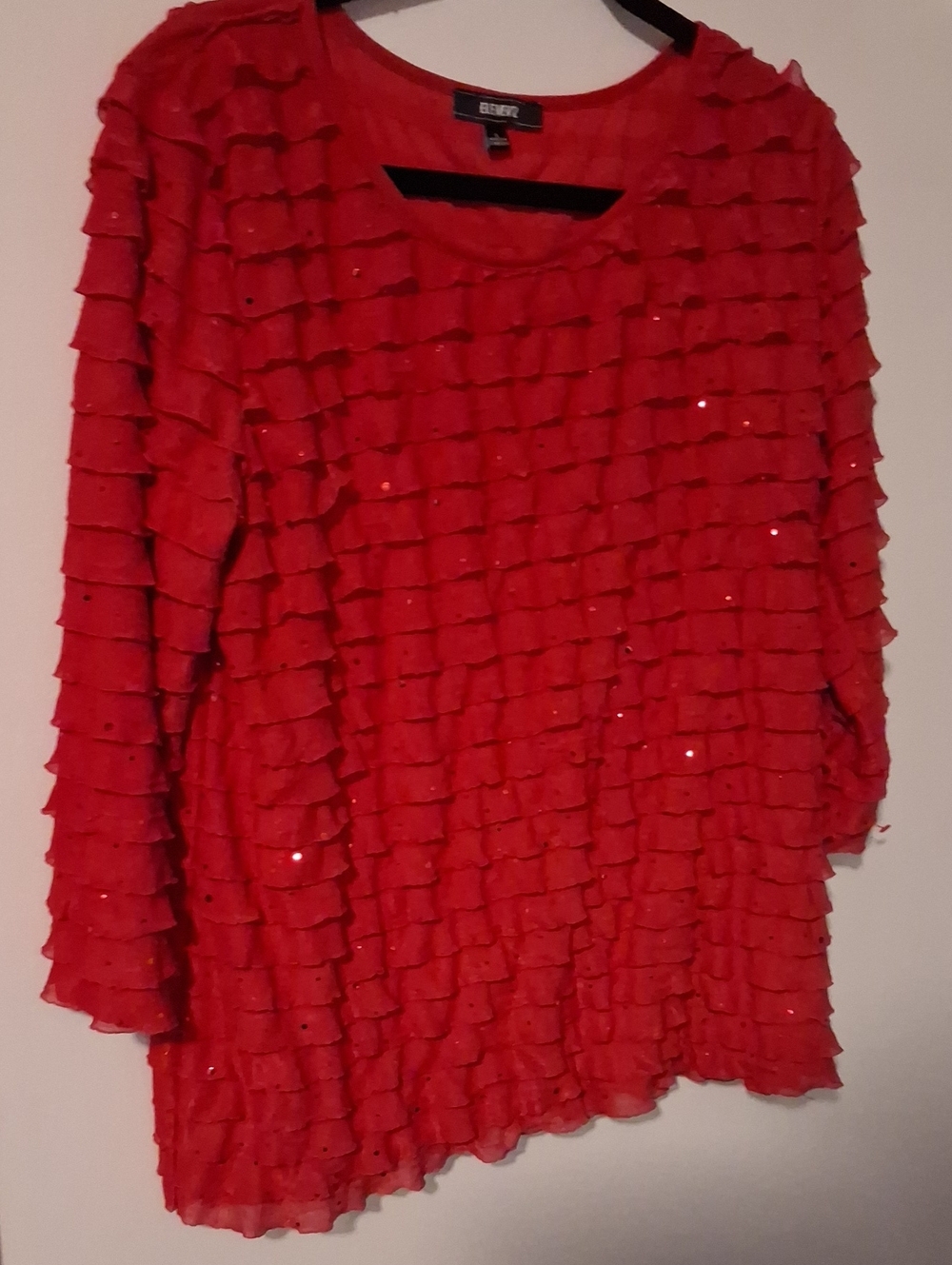 Elementz Red Ruffled Sequin Tiered Blouse